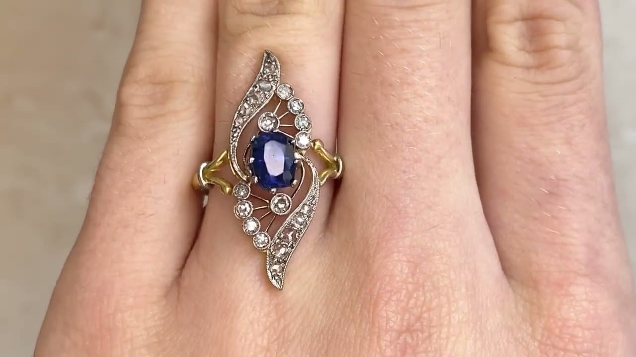 Art Nouveau 1.20ct Sapphire Navette Slaton Ring, Circa 1900