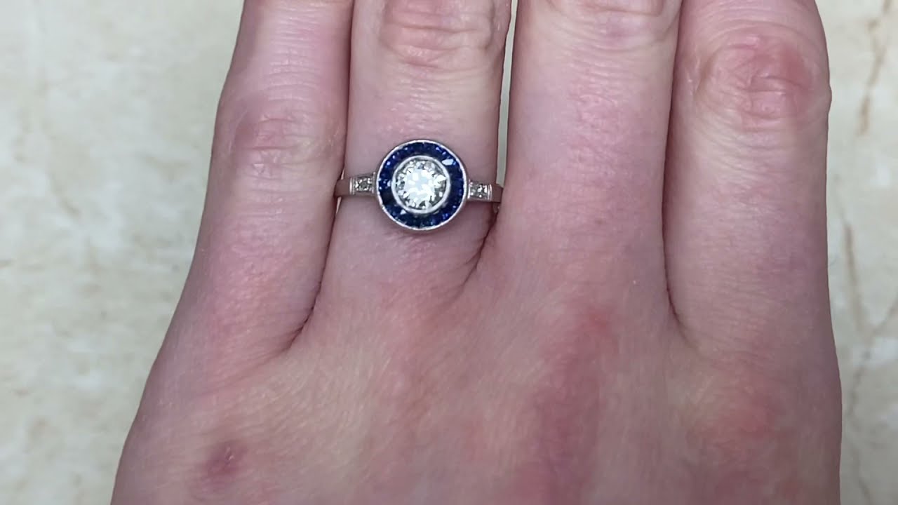 Old European Cut Diamond Sapphire Halo Engagement Ring - Central Park Ring- Hand Video