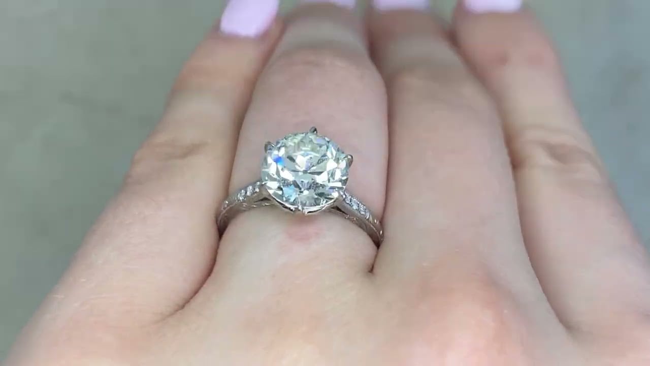 French Antique GIA 3.07ct Diamond Delaney Ring, Circa 1925