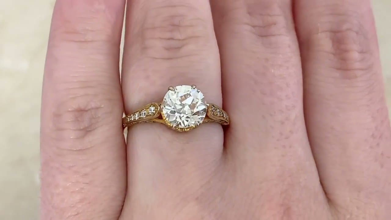 1.82ct Old European Cut Diamond 18k Yellow Gold Aska Ring - Hand Video -