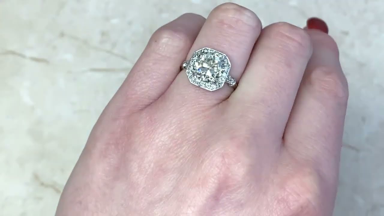 3.02ct Old European Cut Diamond & Delicate Halo Engagement Ring - Dover Ring - Hand Video