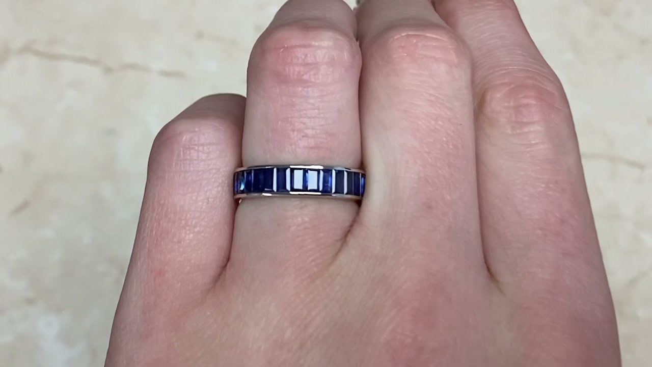 4.81ct Baguette Cut Sapphire 4.60mm Platinum Eternity Band - Beauval Band - Hand Video
