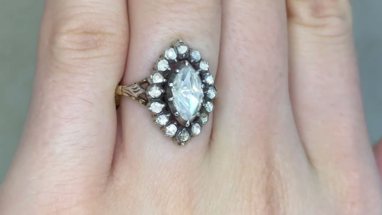 Georgian Marquise Diamond Halo Dresden Ring, Circa 1810