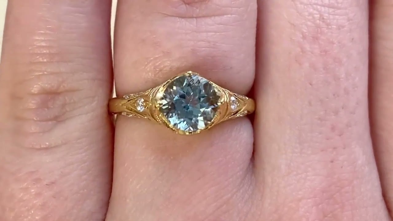 18k Yellow Gold 0.96 carat Round Aquamarine Set in Prongs - Philadelphia Ring - Hand video