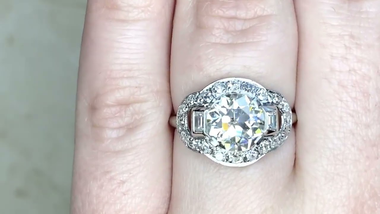 1.84ct Center Old European Cut Diamond Art Deco Engagement Ring - Hewitt Ring - Hand Video
