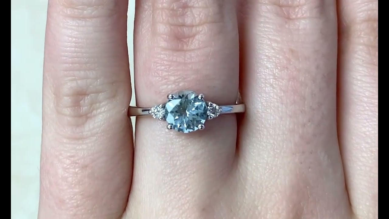 1.10 carat Round Cut Aquamarine Set in Prongs - Foxcroft Ring - Hand Video