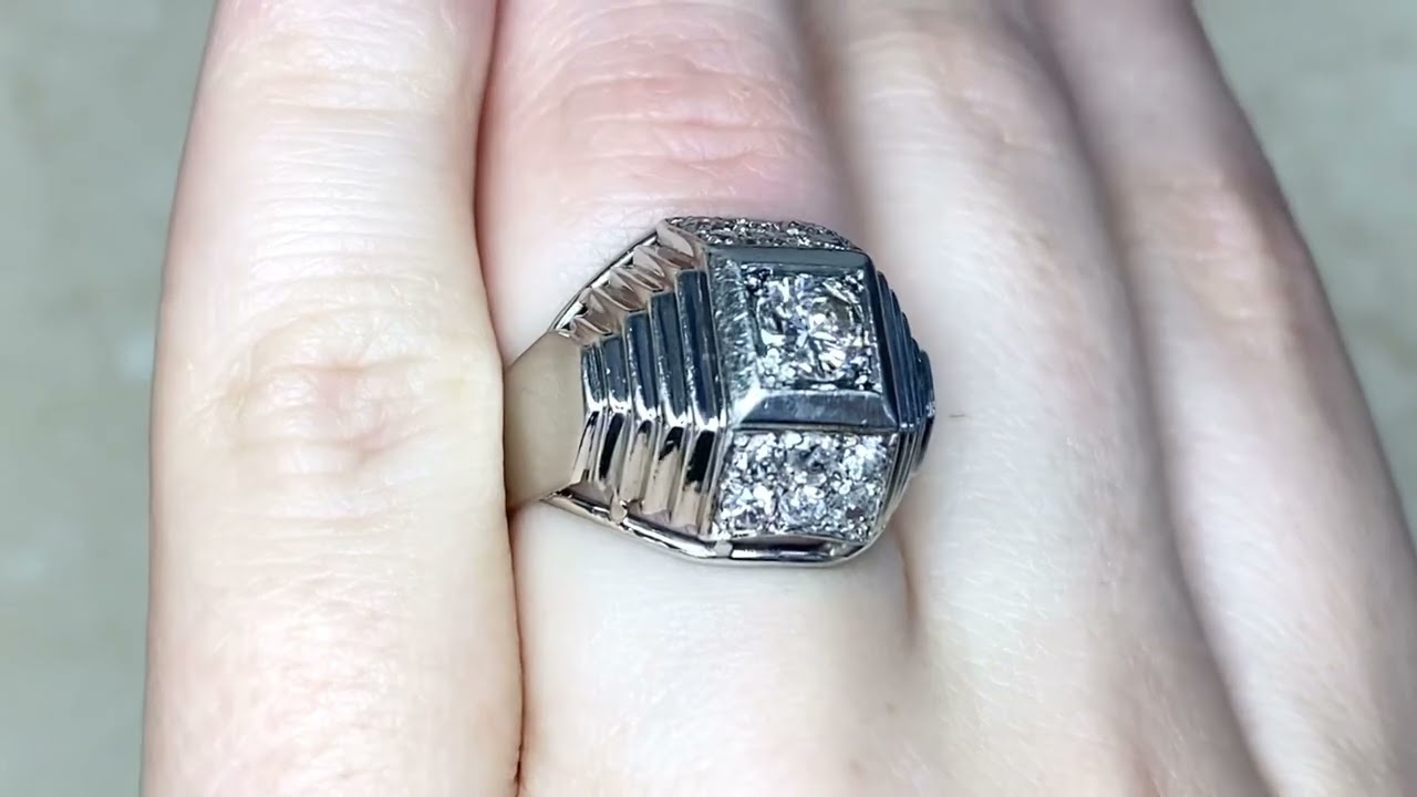 Retro Era 0.35ct Center Transitional Cut Diamond Step Shoulders Ring - Palmetto Ring - Hand Video
