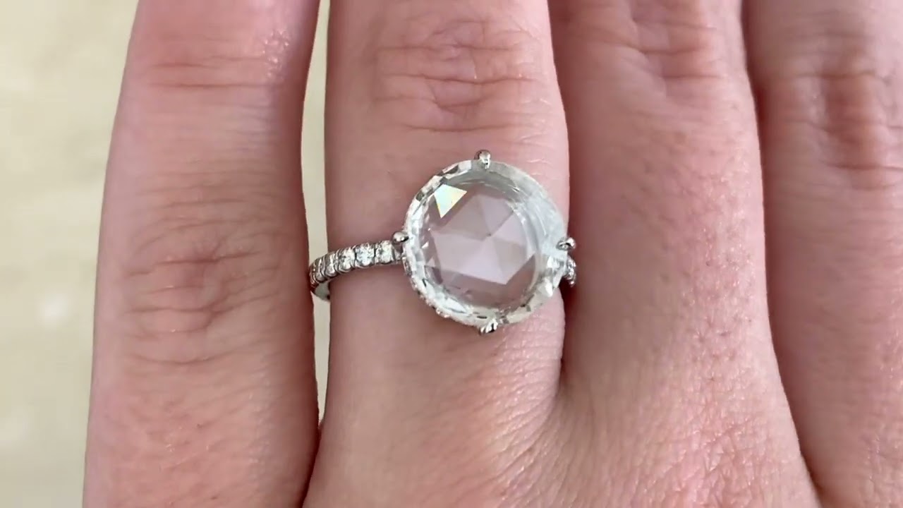 GIA 2.51ct Rose Cut Diamond Platinum Woodville Ring - hand video -