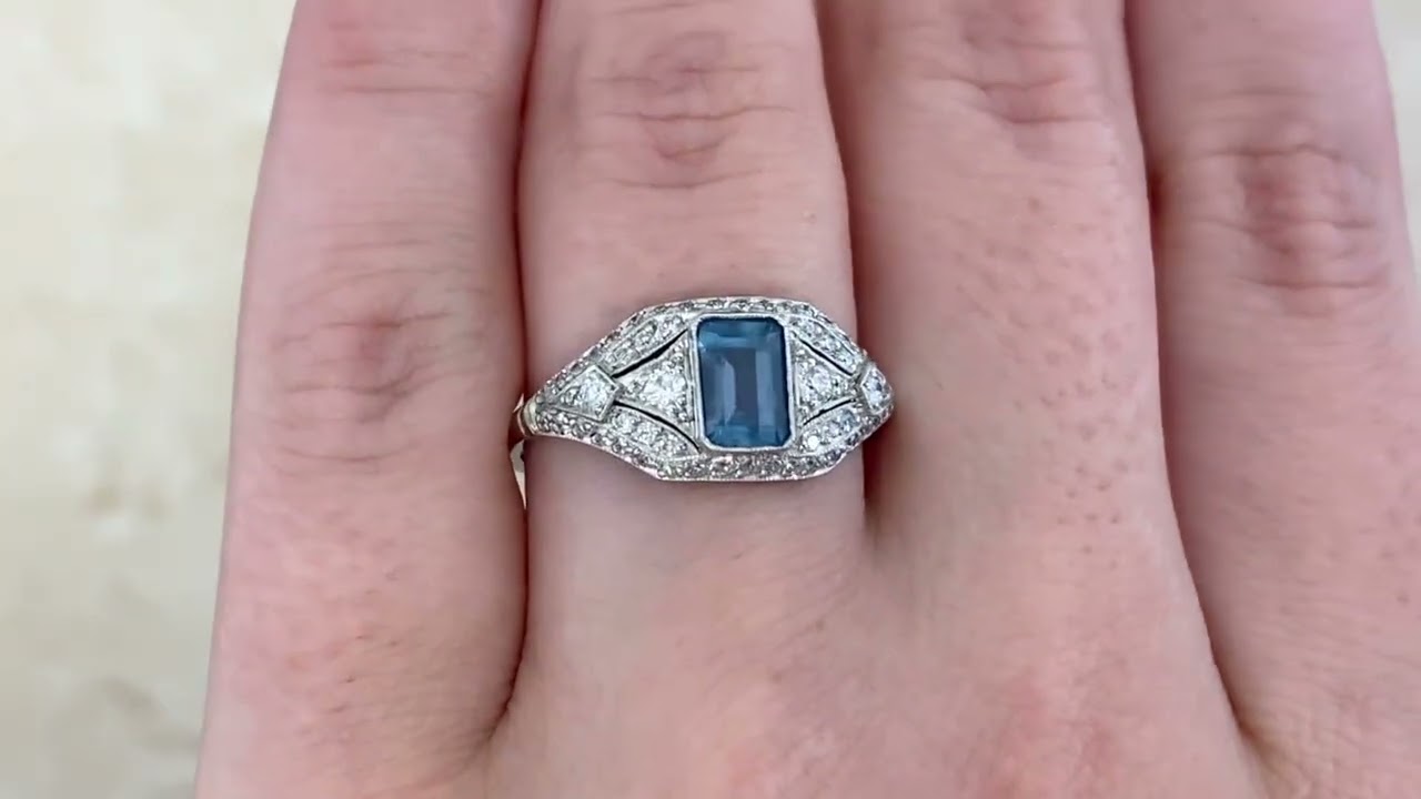 Platinum and 0.89ct Aquamarine Clifden Ring - Hand video