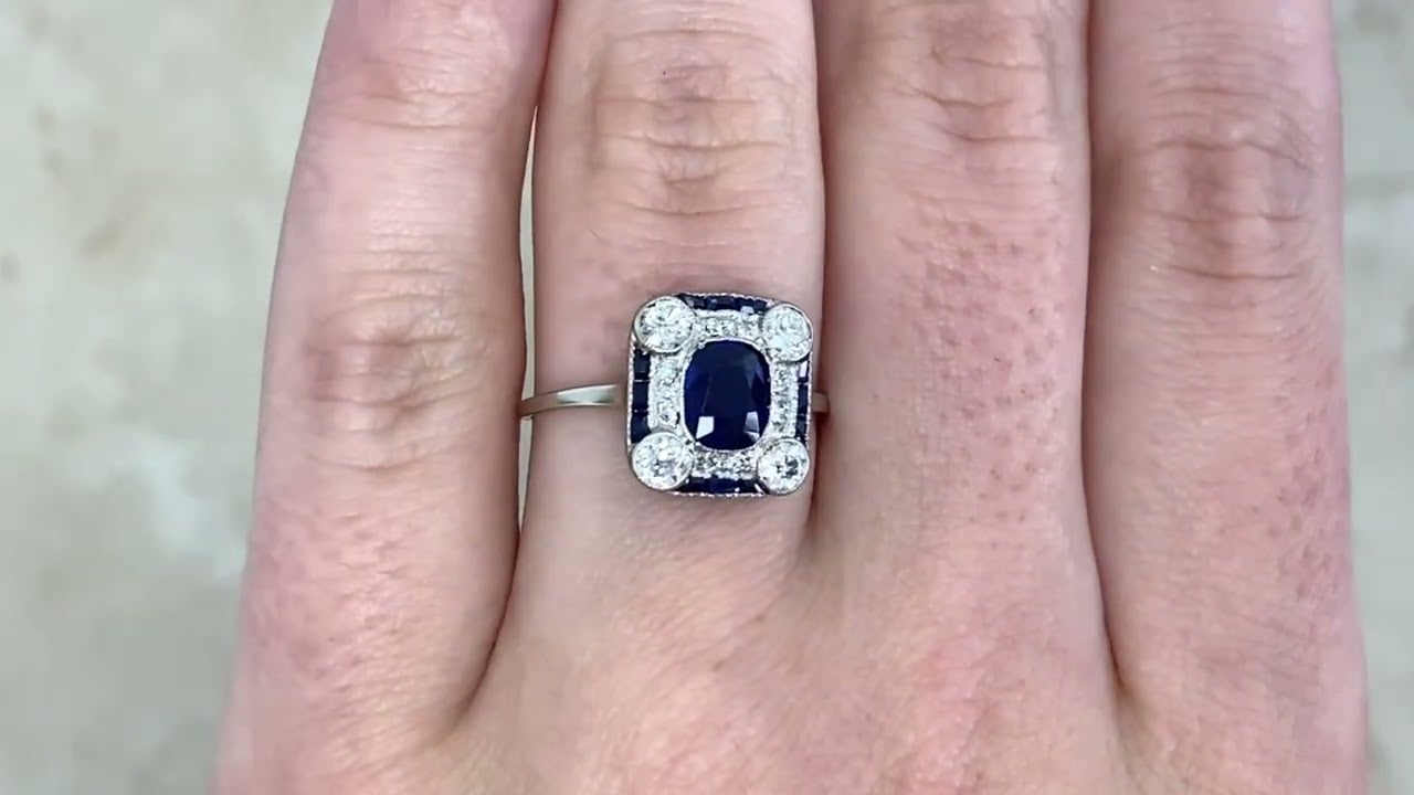 Art Deco Sapphire and Diamond Bosler Ring, Circa 1925