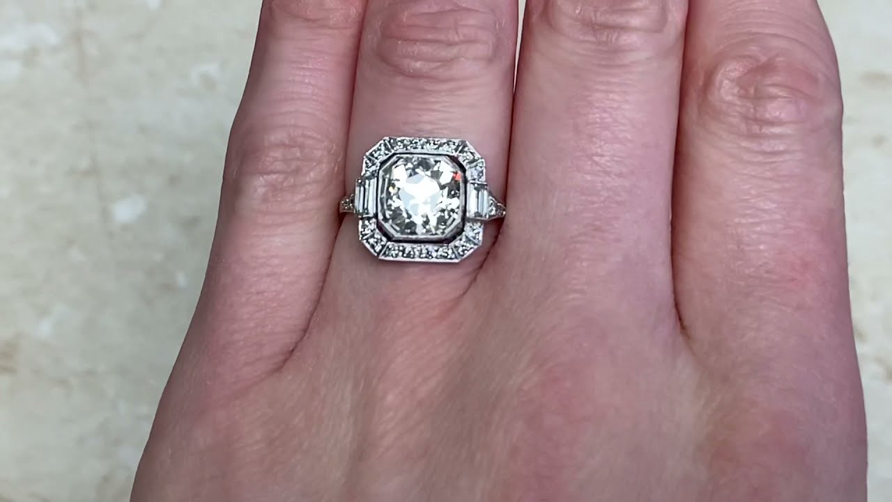 2.48ct Center Antique Cushion Cut Diamond Halo Platinum Engagement Ring - Siena Ring - Hand Video