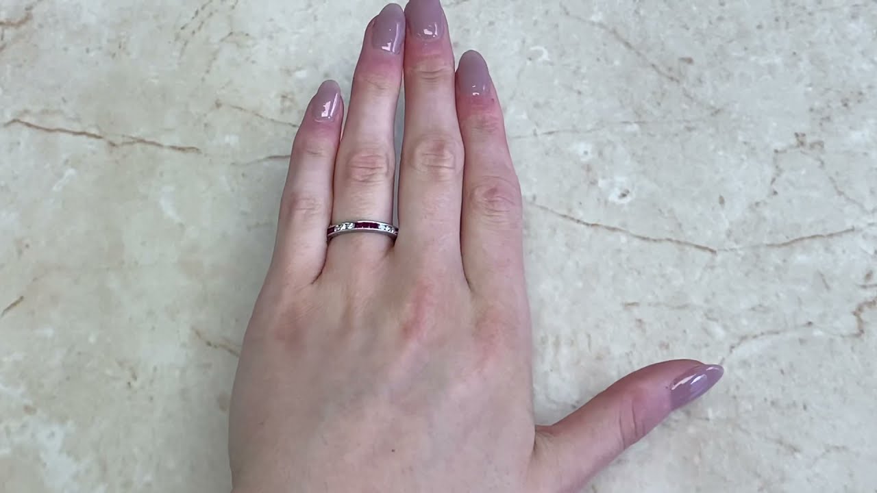 2.60MM Ruby and Diamond Platinum Band - Lenox Band - Hand Video