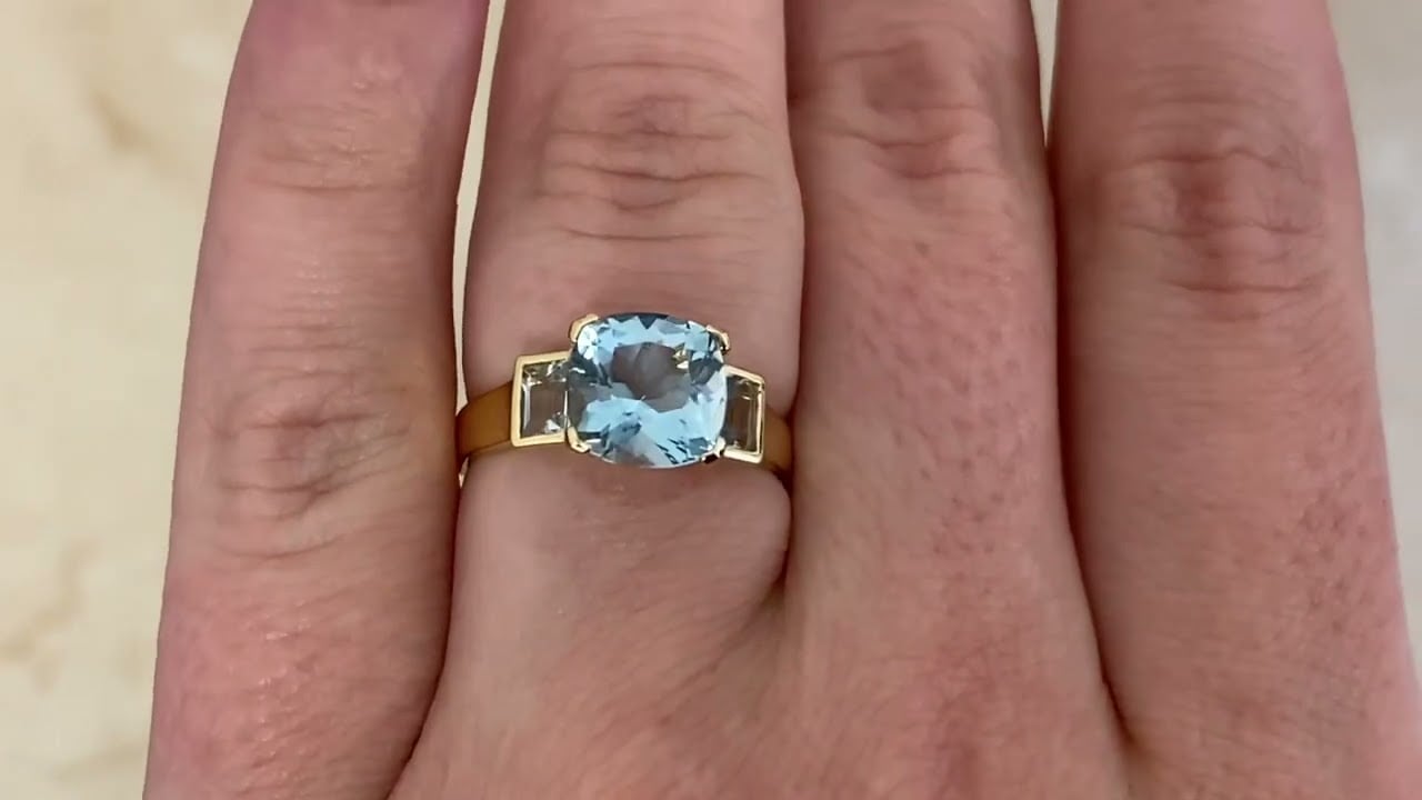 1.95ct Aquamarine and 18k Yellow Gold Zillah Ring - Hand Video -