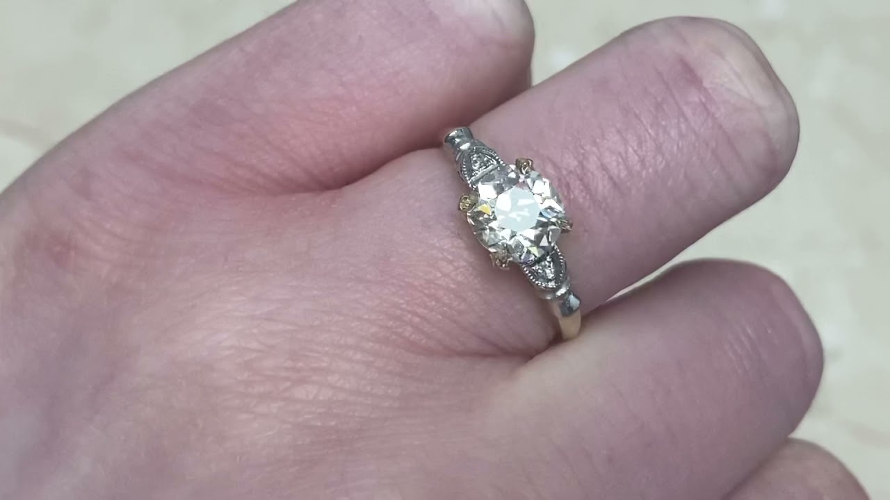 Retro Era 1.26ct Center Old European Cut Diamond Two Tone Diamond Ring - Mildred Ring - Hand Video