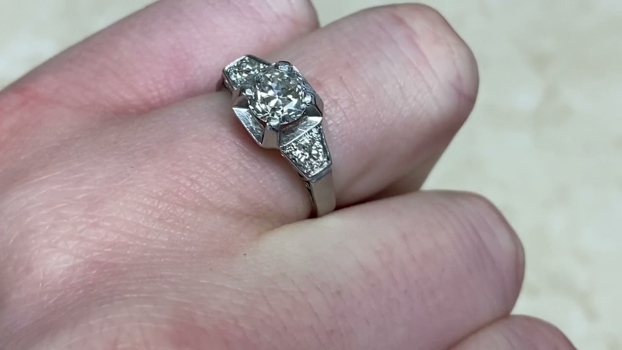 French Art Deco 0.85ct Center Old European Cut Diamond Engagement Ring - Lenoir Ring - Hand Video