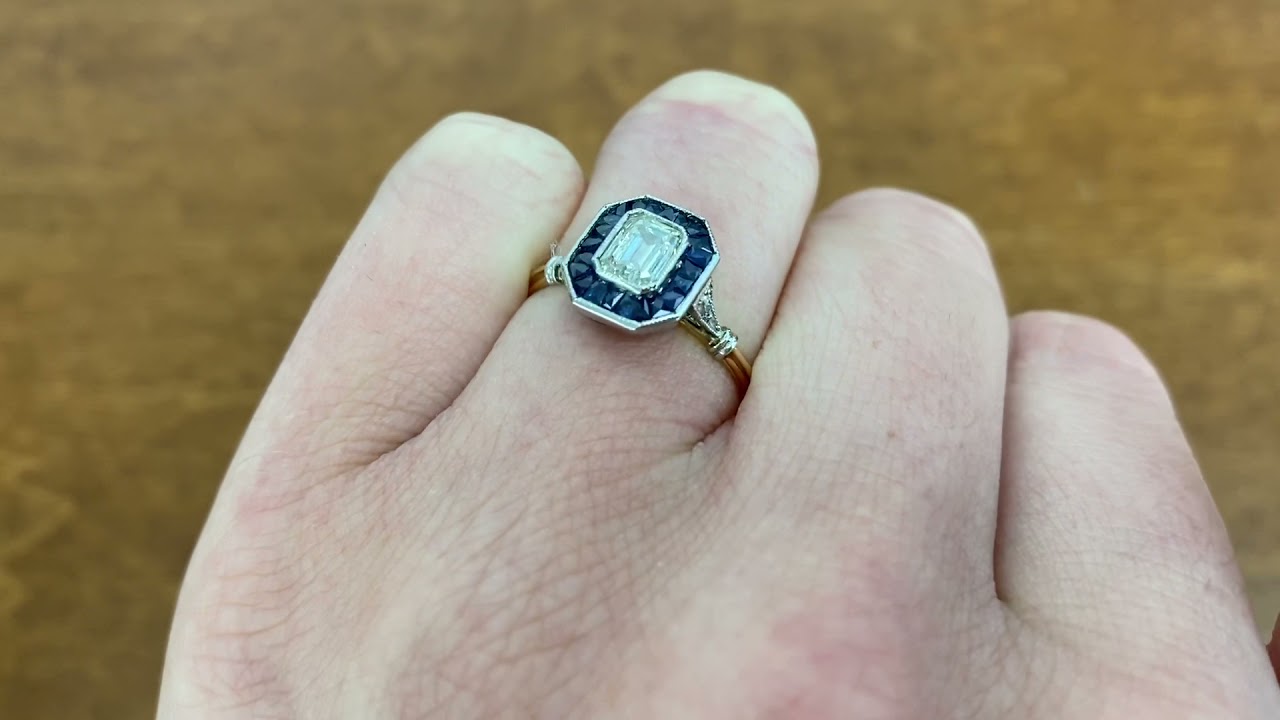 Emerald Cut Diamond and Sapphire Halo Ring - Savona Ring - Hand Video