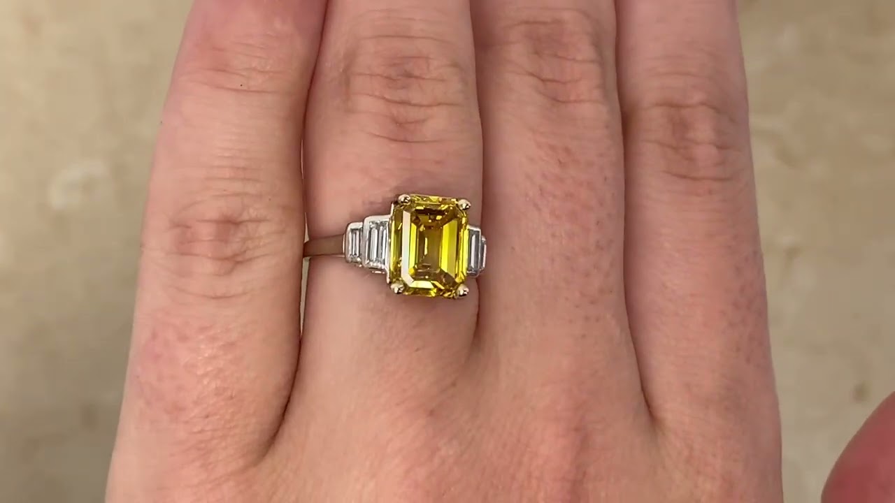 GIA 3.03ct Emerald Cut Fancy Diamond Berwyn Ring