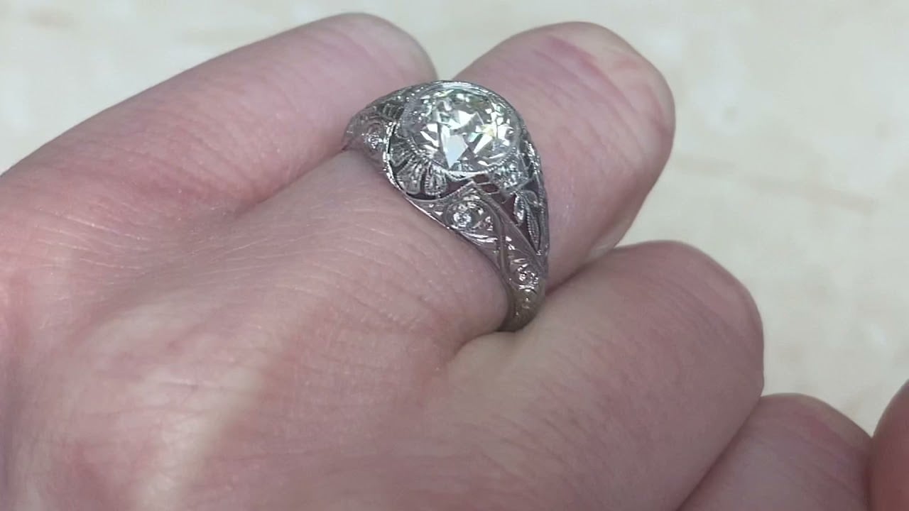 Original Art Deco 1.73ct Hand Engraved Diamond Engagement Ring - Hand Video - Smithfield Ring