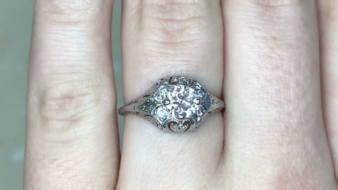 Art Deco Era 0.65ct Center Old European Cut Diamond Engagement Ring - Haywood Ring - Hand Video
