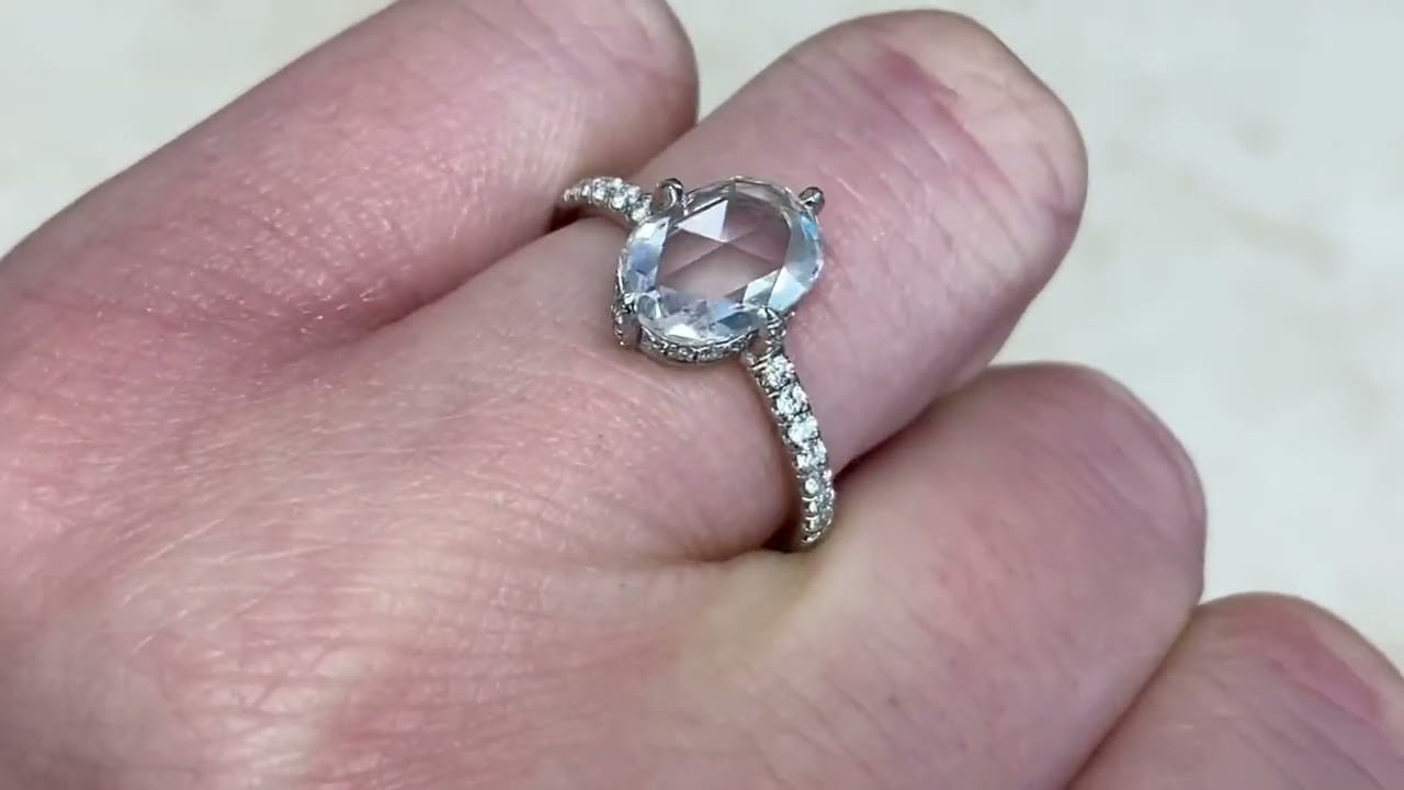1.55ct Center Oval Rose Cut Micro Pave Diamond Platinum Engagement Ring - Norwell Ring - Hand Video