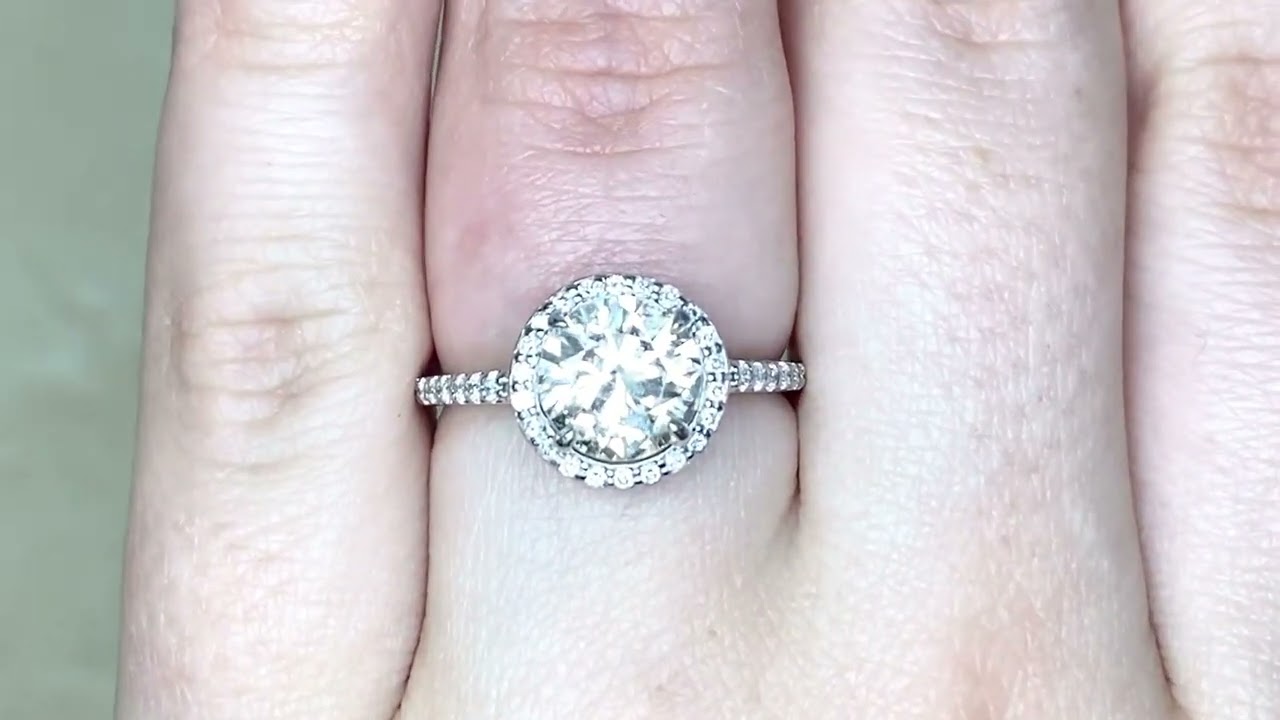 1.44ct Center Old European Cut Diamond Halo Platinum Engagement Ring - Briggs Ring - Hand Video
