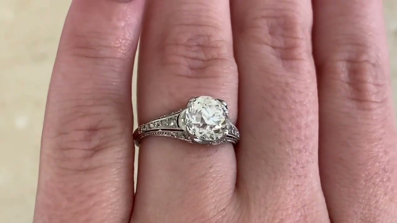 GIA 1.82ct Diamond Scranton Ring. Circa 1920, Antique, Art Deco Era - hand video -
