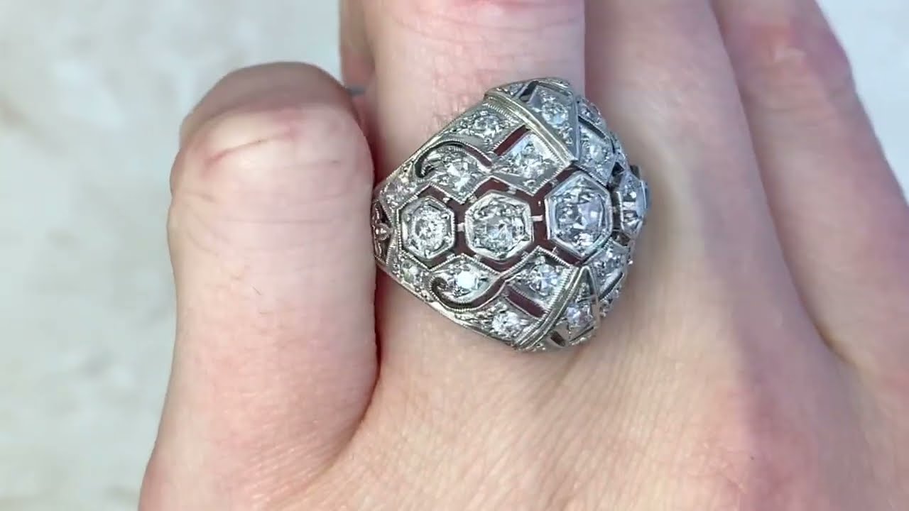 Antique Edwardian Era Geometric Diamond Dome Motif Ring - Media Ring. Circa 1900 - Hand Video