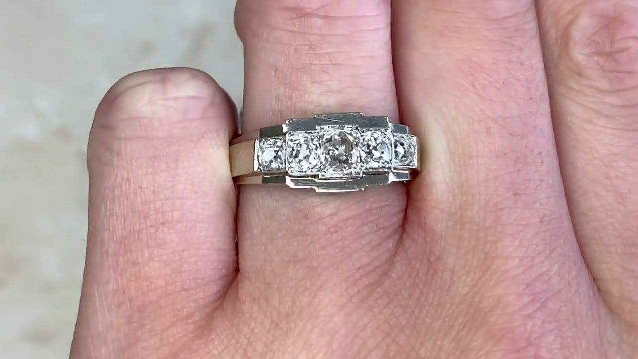 Retro Era Five Stone Geometric Diamond Engagement Ring - Melbourne Ring. Circa 1945 - Hand Video