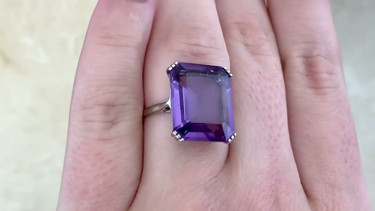 Antique 9.33ct Amethyst Art Deco Era Galena Ring, Circa 1920 - Hand Video -