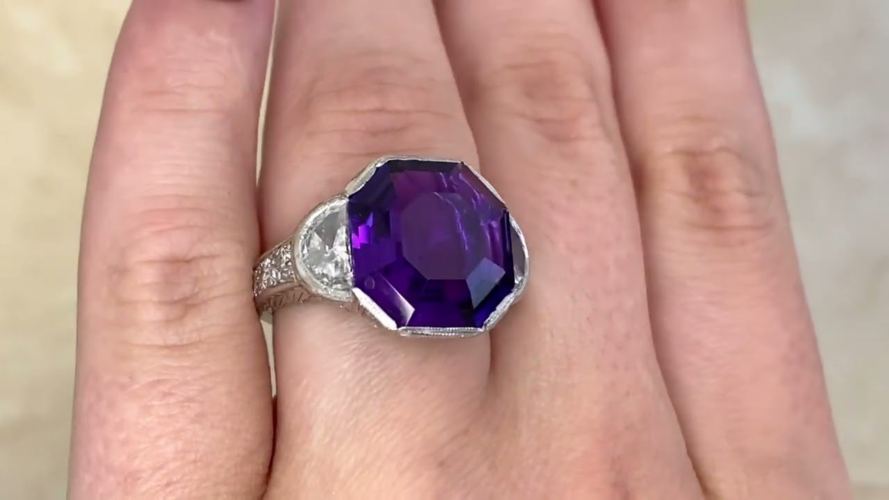 7.42ct Amethyst and Diamond Andrada Ring - Hand Video -