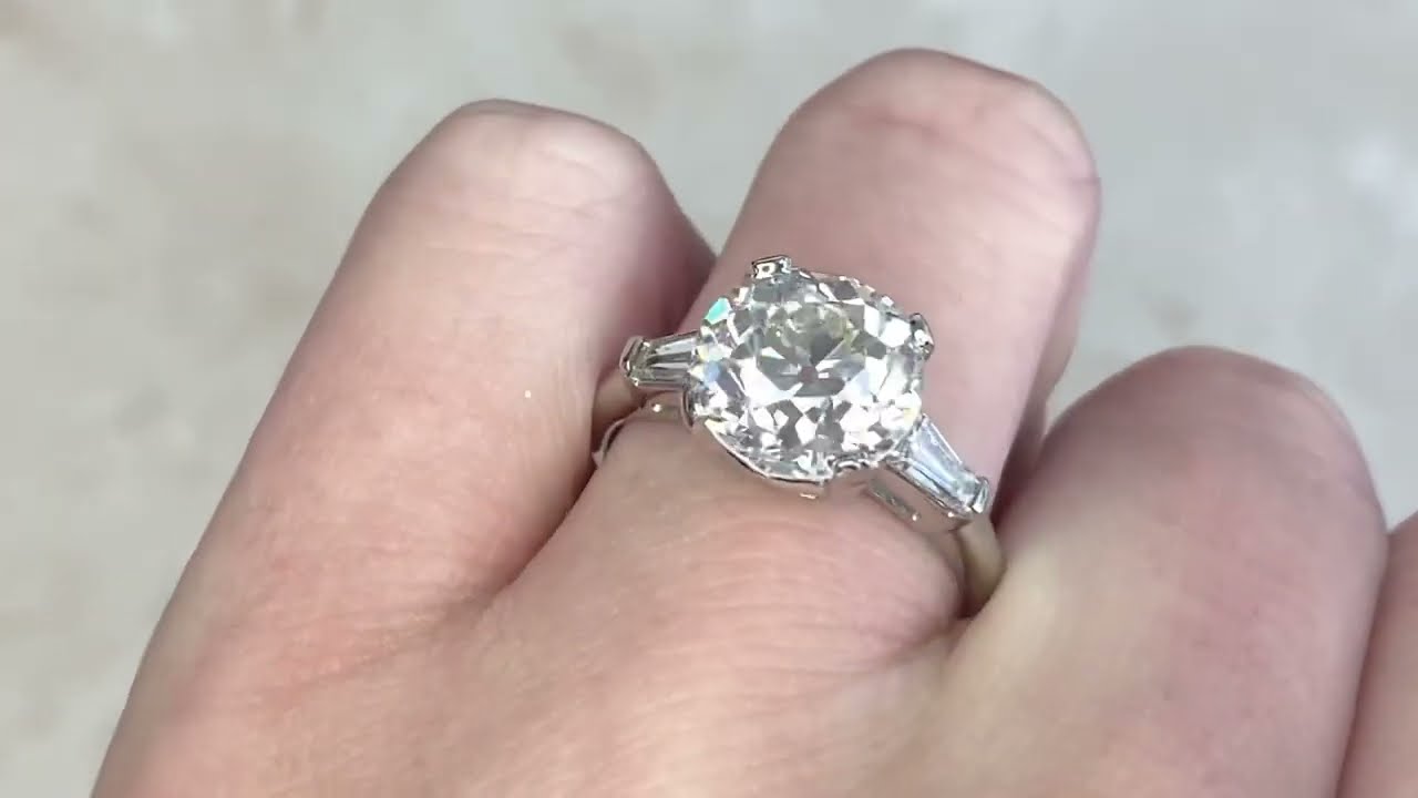 4.25ct Old European Solitaire Antique Engagement Ring - Dutchess Ring -Circa 1950 - Hand Video