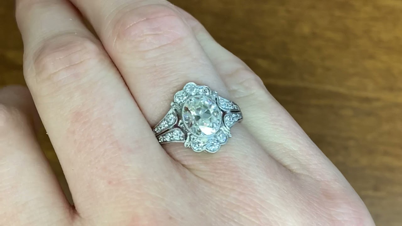 1.55ct Center Old Mine Antique Cushion Cut Diamond Engagement Ring - Hedley Ring - Hand Video