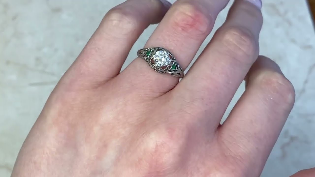 Edwardian Old European Diamond & Emerald Engagement Ring - Rochfort Ring. Circa 1915 - Hand Video