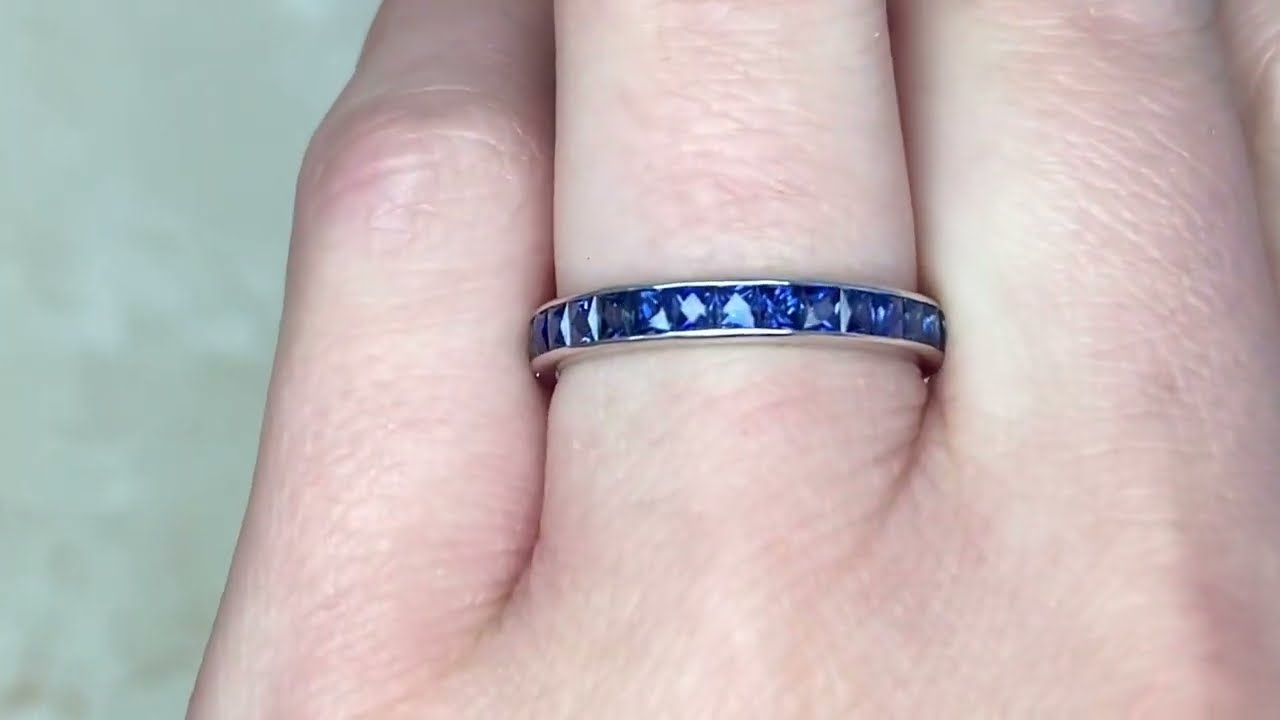 2.00ct TW Channel Set Natural French Cut Sapphire Eternity Band - Columbia Ring - Hand Video