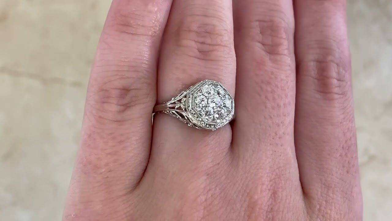 Engraved Center Diamond Cluster Walworth Ring