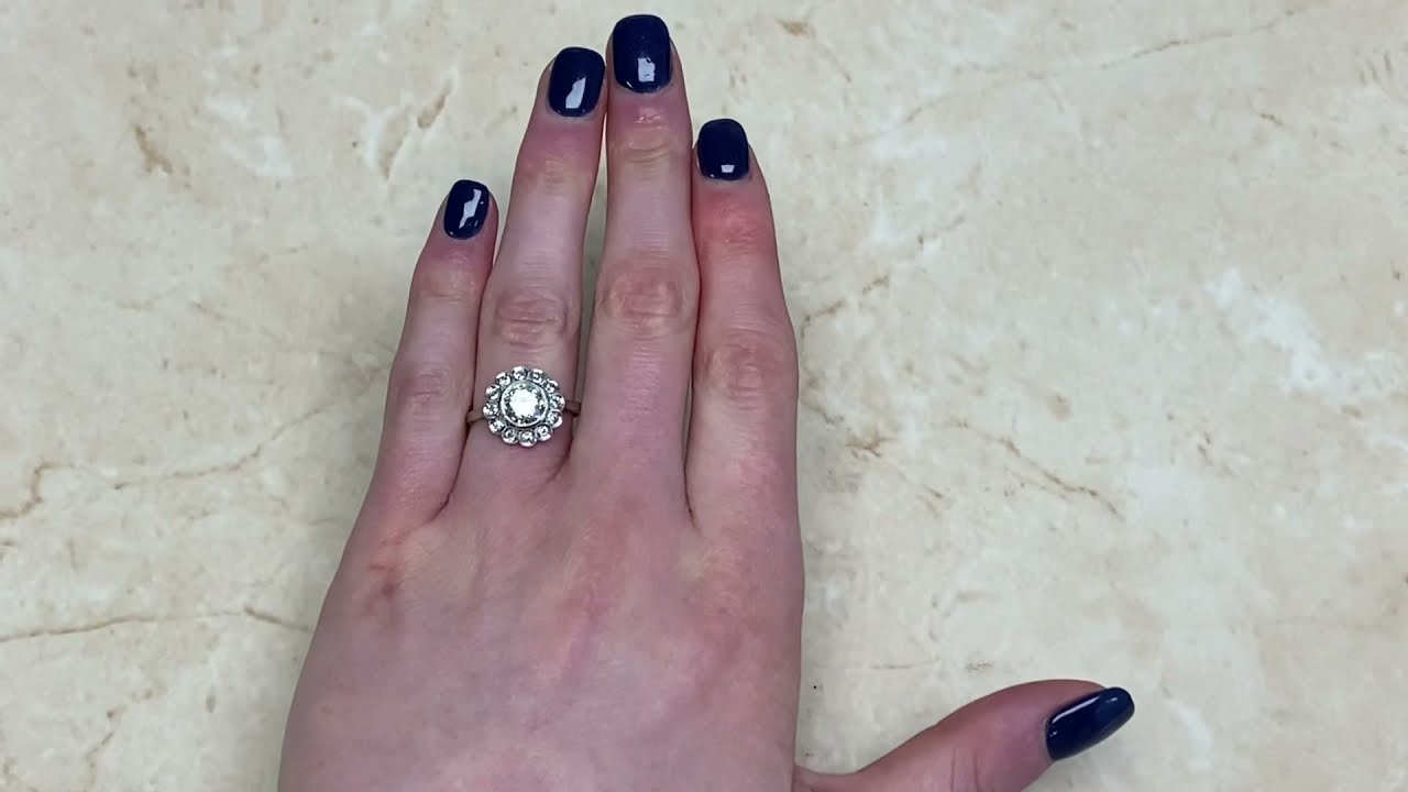 French Art Deco Old European Cut Diamond Cluster Engagement Ring - Clarksville Ring - Hand Video