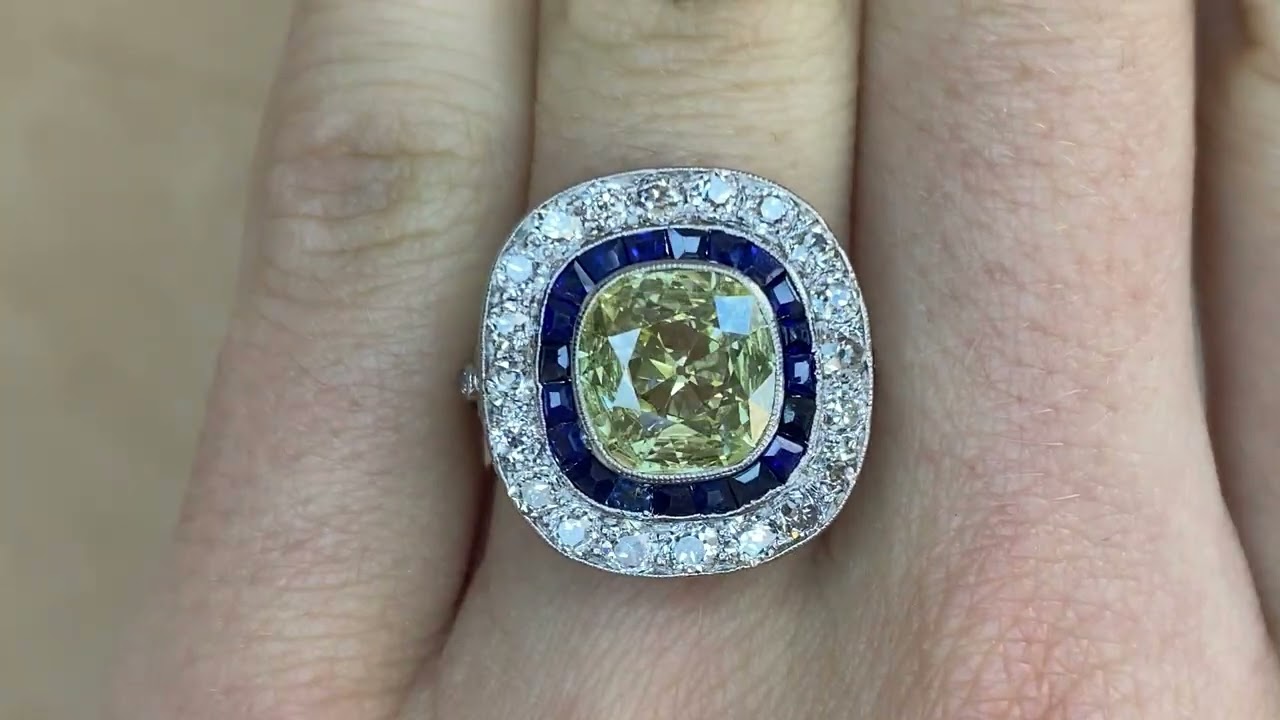 Art Deco GIA 2.02ct Fancy Yellow Diamond Riverton Ring, Circa 1920