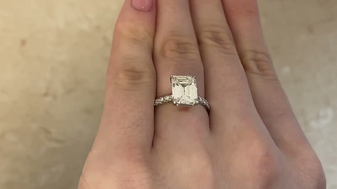 GIA Certified 2.76ct Emerald Cut Diamond Roseville Ring - Hand video