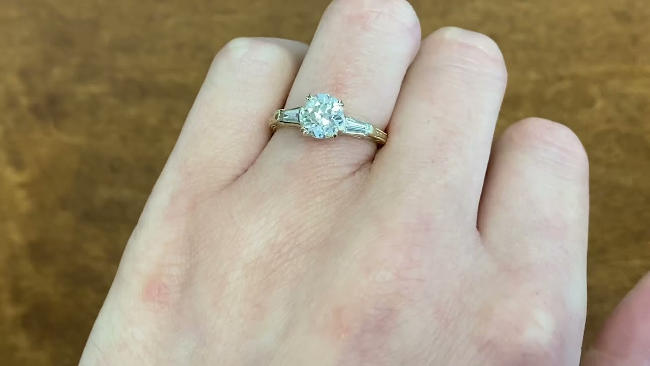 1.24ct Center Old European Cut Diamond 18k Yellow Gold Ring - Old Pond Ring - Hand Video