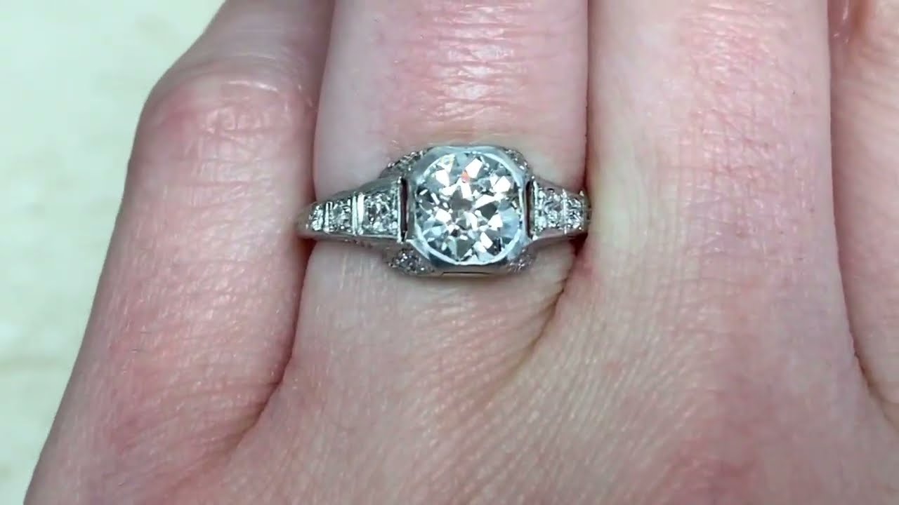Art Deco 1.17ct Old European Cut Diamond Filigree Decorated Ring- Nouveaux Ring - Hand Video