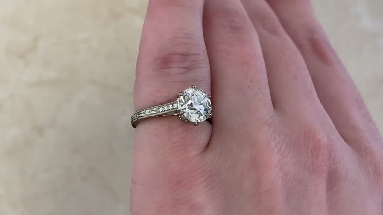 1.72ct Art Deco Old European Diamond French Ballston Ring. Circa 1925 - hand video