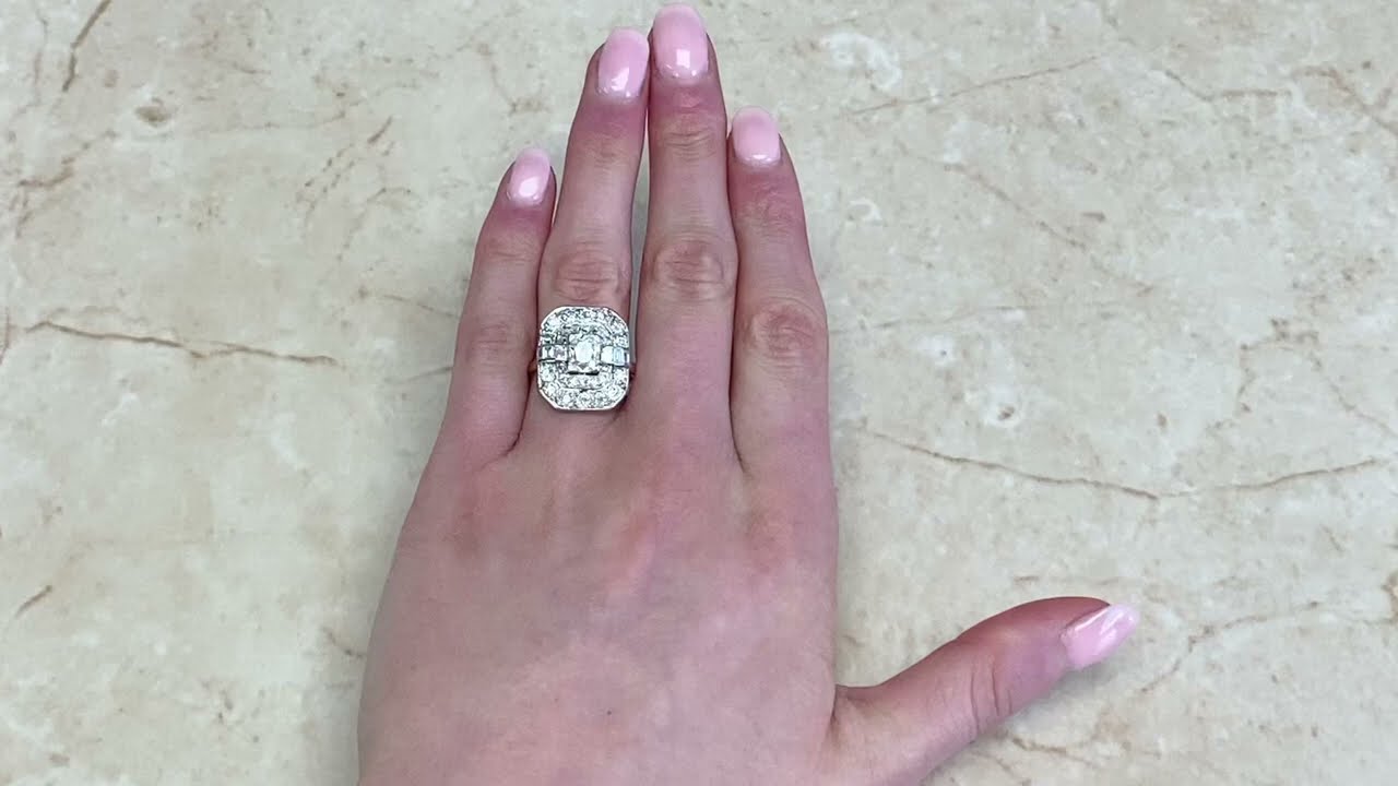 Art Deco 0.80ct Center Antique Cushion Cut Diamond 18k Yellow Gold Ring- Canterbury Ring -Hand Video
