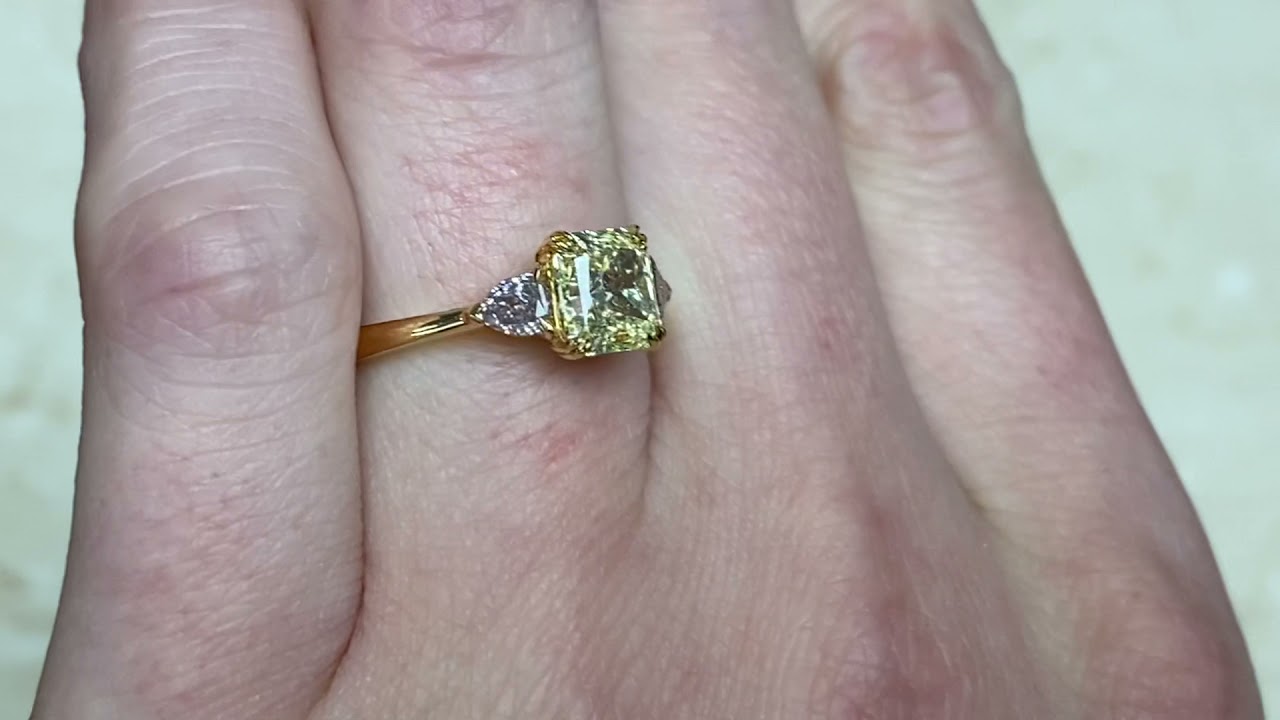 Fancy Light Yellow Diamond And Pear Shape Fancy Brown Pink Diamonds - Colfax Ring - Hand Video