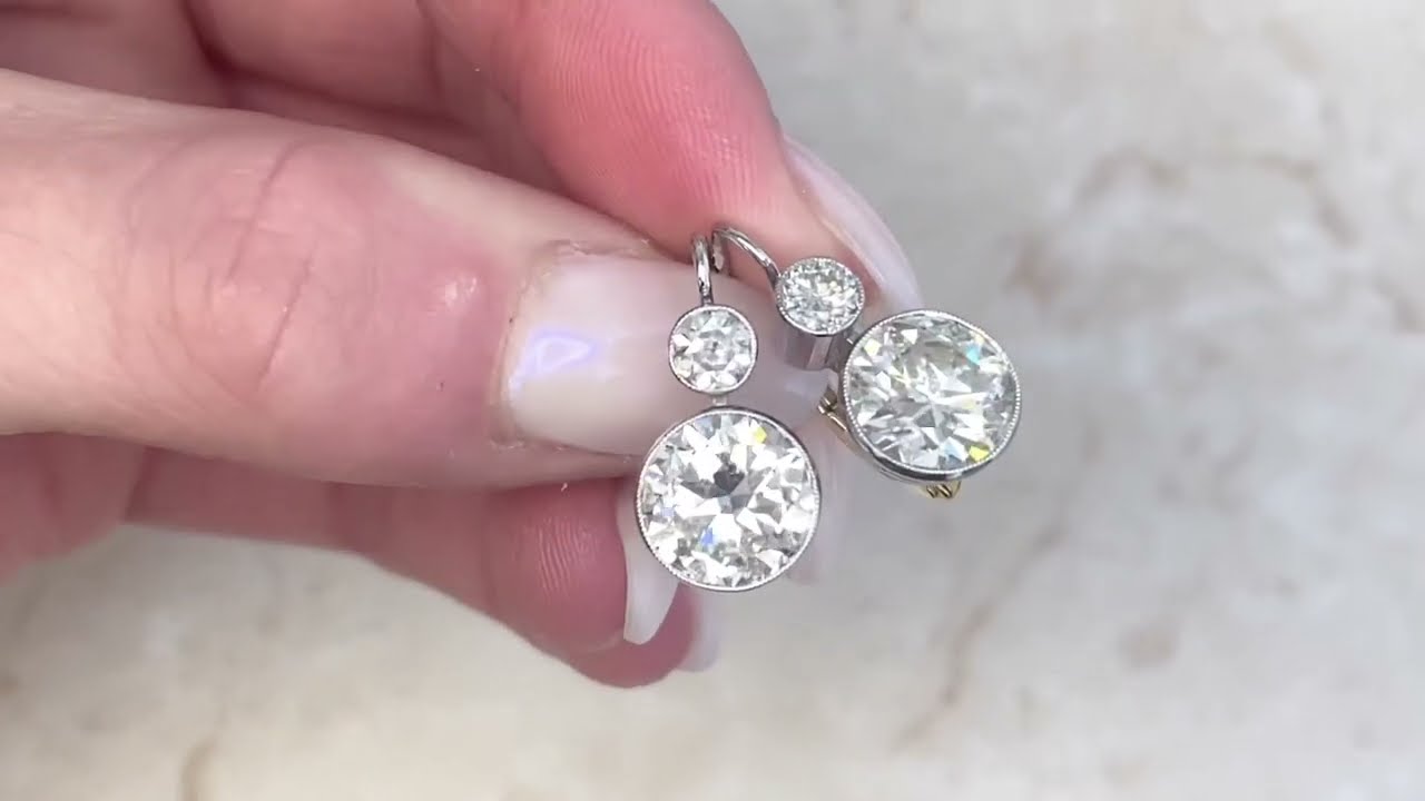 Bezel Set Old European Cut Diamond Earrings - Hutton Earrings - On Ear Video