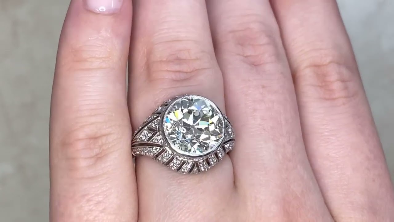 4.59ct Center Old European Cut Diamond Dome Filigree Engagement Ring - Athens Ring - Hand Video