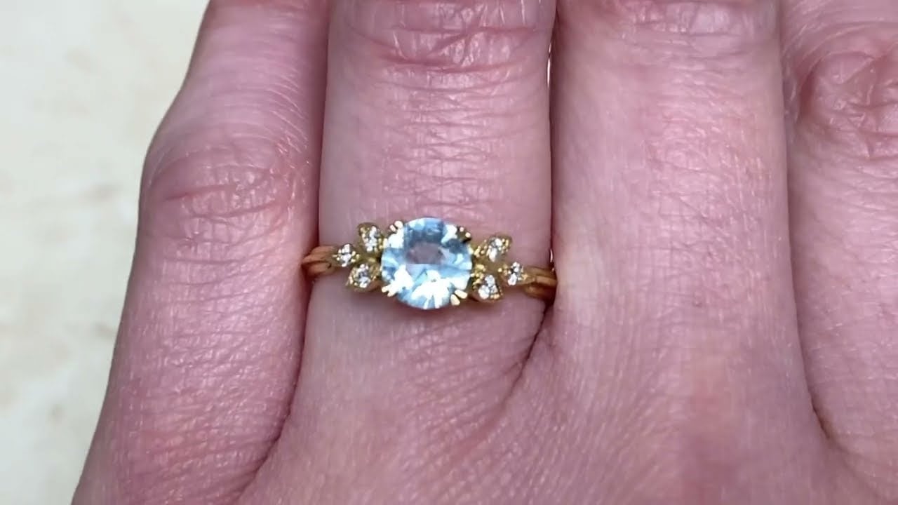 18k Yellow Gold Natural Round Aquamarine Engagement Ring - Elliston Ring - Hand Video