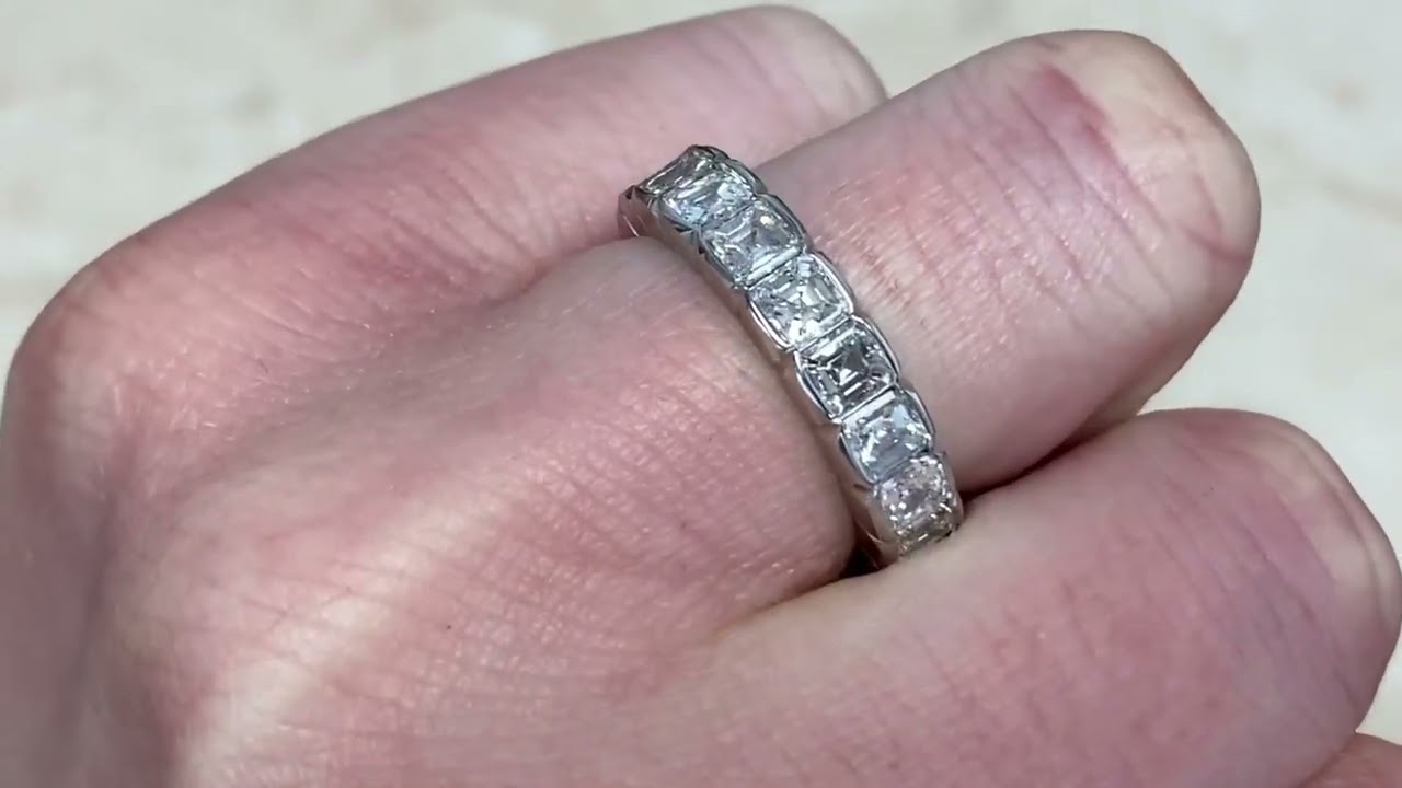 4.00ct Asscher Cut Diamond Eternity Platinum Wedding Band - Bristol Band - Hand Video