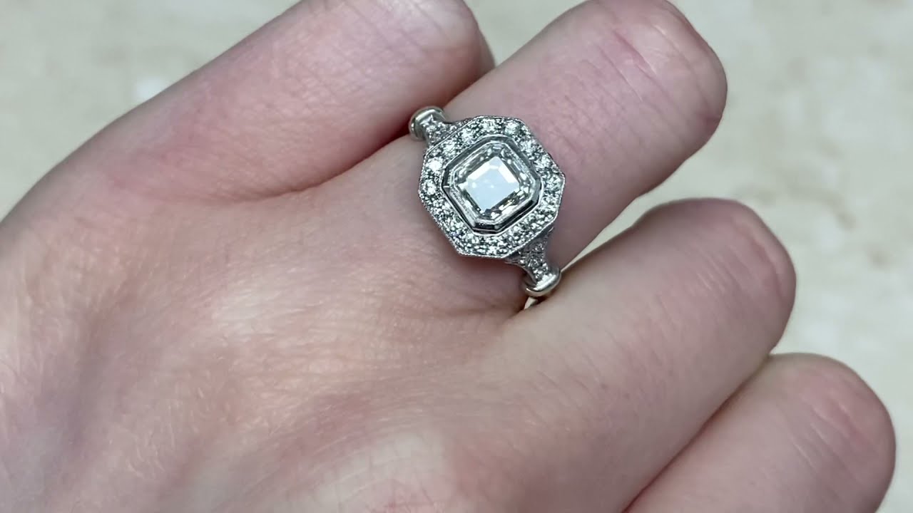 1.01ct Center GIA Certified Asscher Cut Diamond Halo Engagement Ring - Rockaway Ring - Hand Video
