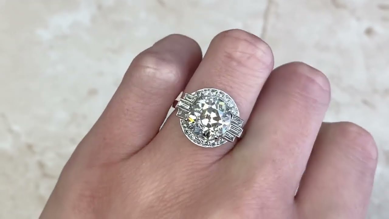 3.80ct Old European Cut Diamond Geometric Motif Engagement Ring - Bayside Ring - Hand Video