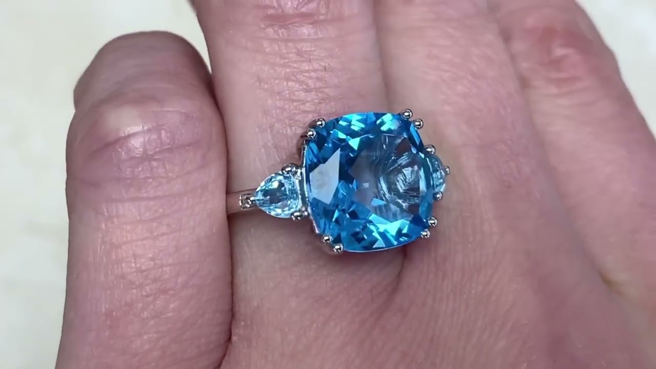 8.70ct Cushion Cut Prong Set Natural Topaz Gemstone Ring - Selden Ring - Hand Video
